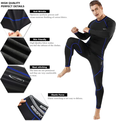 Miniatura 5 de Ropa interior térmica para hombre, conjunto de pantalones largos con forro polar capa base superior