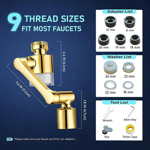 Miniatura 7 de ATQ Aireador extensor de grifo de fregadero que reduce el 99% de plomo, cloro, rotación de 1080°, 2 modos de fijación de pulverización