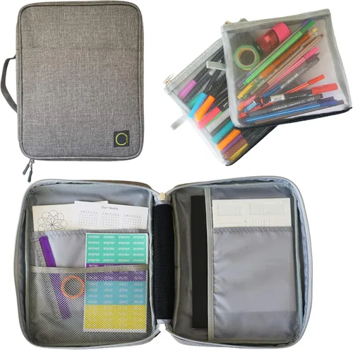 Estuche de almacenamiento para suministros de diario Sunny Streak (Gris - Grande) - Organizador de viaje personalizado para planificador B5,