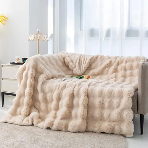 Miniatura 4 de Manta de piel sintética de conejo de lujo, ultra suave, cálida y burbujeante, para sofá y cama, cómoda, acogedora, tamaño individual, matrimonial