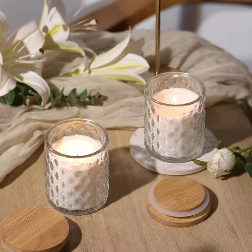 Miniatura 2 de NITIME 15 tarros de vela de 7.5 onzas para hacer velas, recipientes de vidrio transparente con tapas de bambú y etiquetas adhesivas, recipientes