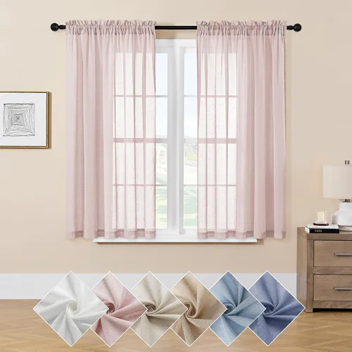 Miniatura 23 de Miss SELETEX - Cortinas traslúcidas de lino natural rosa rubor para sala de estar, elegantes cortinas para ventana lisas con ojales filtrantes