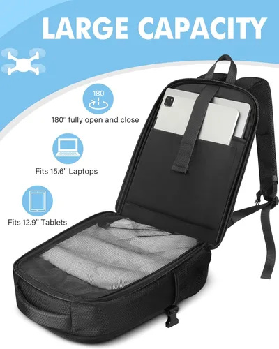 Miniatura 6 de PEKREWS Funda Mini 4 Pro, Mini 3/4 Pro Funda de transporte rígida impermeable, bolsa grande para drones para laptop de 15.6 pulgadas, mochila