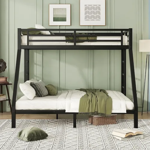 Miniatura 3 de Bellemave - Litera de cama individual XL sobre queen de metal resistente para adultos, color negro