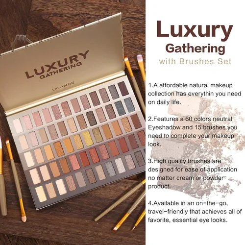 Miniatura 3 de UCANBE Luxury Gathering - Paleta de maquillaje de sombra de ojos neutra, brillo mate mate con purpurina sutil, sombra de ojos sutiles, desnudos
