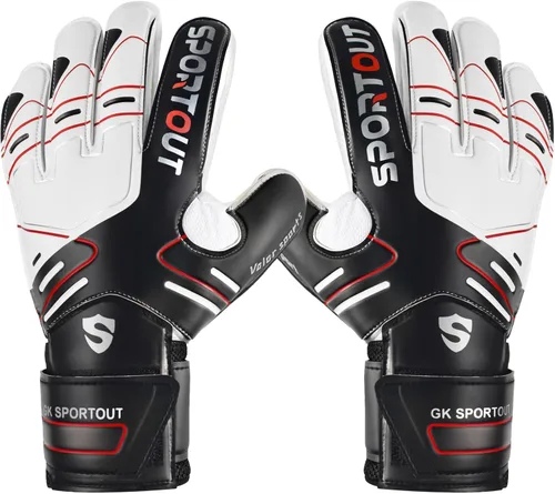 Sportout Guantes de portero para jóvenes y adultos, agarre fuerte para las paradas más difíciles, con protección en los dedos y látex de 4+3MM para