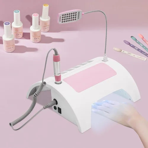 Miniatura 4 de Lámpara de uñas 5 en 1, colector de polvo de uñas con taladro de uñas y lámpara de escritorio LED, lámpara LED de uñas para esmalte de gel