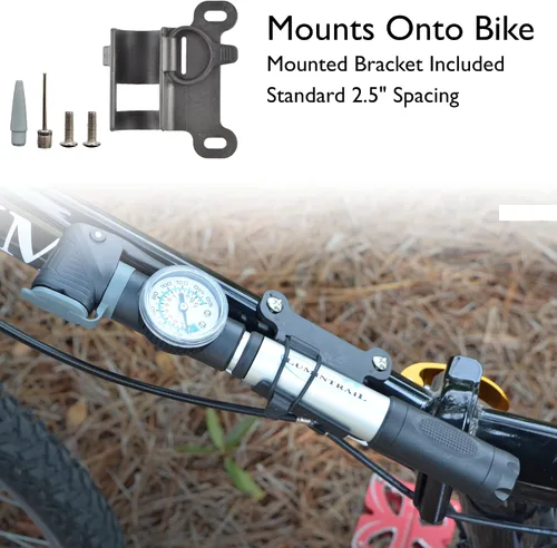 Miniatura 5 de Lumintrail Mini bomba de bicicleta portátil para válvulas Presta y Schrader - Bomba de aire para neumáticos de bicicleta con manómetro - Bola