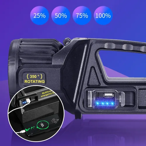 Miniatura 7 de Linterna de Foco LED Recargable de 1300000 L, Linterna de Foco LED Superbrillante con Cabezal Rotatorio de 350°, 9 Modos de Luz Superbrillante