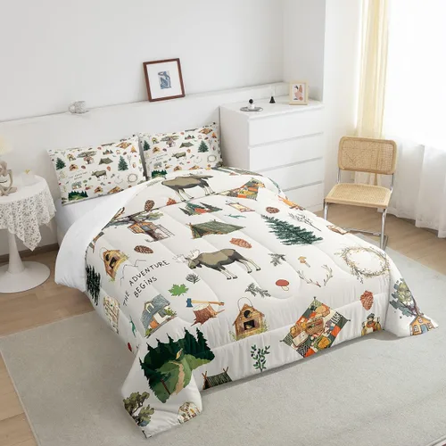Miniatura 4 de Homewish Juego de ropa de cama con diseño de camping para niños, adolescentes y hombres, tamaño Queen, con temática de aventura en la jungla