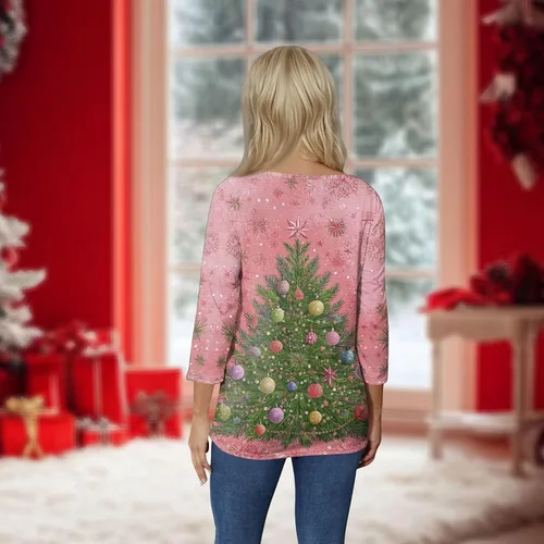 Miniatura 66 de Camisetas de manga 3/4 para mujer, cuello redondo, holgadas, casuales, con estampado floral, camisetas de moda para el trabajo de negocios