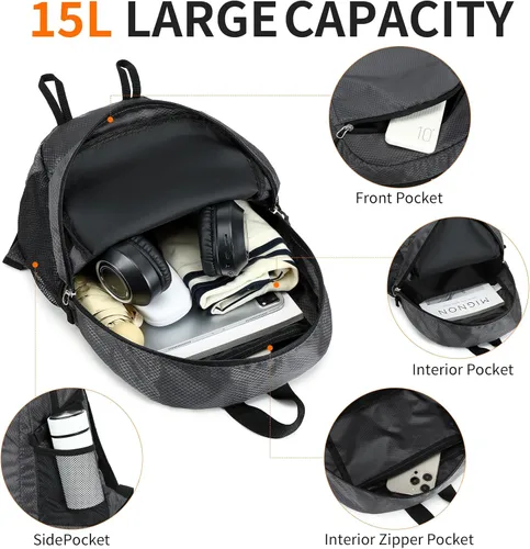 Miniatura 4 de Mochila pequeña de senderismo 15L, ligera, plegable, resistente al agua, mochila de viaje para camping, mochilas plegables para mujeres y hombres