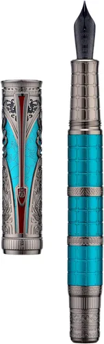 Miniatura 19 de Hongdian D5X - Pluma estilográfica de color negro, punta mediana, dinastía Qin, retro, tótem chino, grabado, pluma de escritura suave