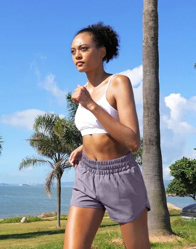 Miniatura 5 de SANTINY - Pantalones cortos de correr para mujer con bolsillos con cremallera, cintura alta, pantalones cortos de entrenamiento atlético para mujer