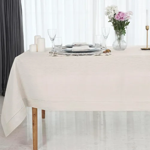 Miniatura 24 de D'Moksha Homes Mantel de lino blanco para mesas rectangulares de 60 x 84 pulgadas – Mantel de lino blanco 100% puro con vainica clásica – Mantel