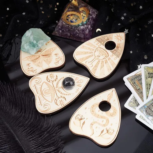 Miniatura 6 de CREATCABIN 4 soportes de cristal de madera, planchette, mini esfera de cristal, soporte de exhibición de bruja, decoración de bruja, suministros
