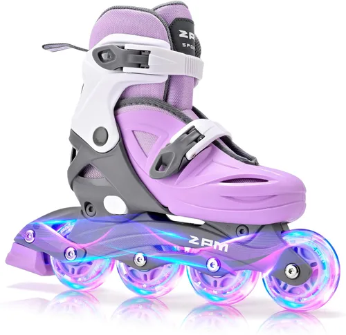 Miniatura 7 de 2PM SPORTS Patines en línea para niños y niñas de 4 a 8, 6 a 12 años, con ruedas iluminadas, cuchillas ajustables para niños y jóvenes principiantes