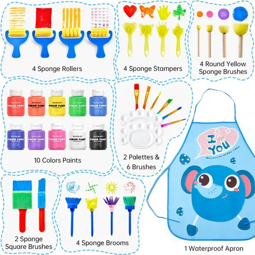 Miniatura 2 de Shuttle Art Juego de pintura de dedos lavable, 37 piezas con 10 colores (2 fl oz), pintura no tóxica para niños pequeños, pinceles de pintura