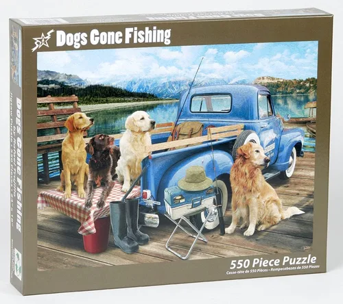 Miniatura 2 de Vermont Christmas Company Dogs Gone Fishing - Rompecabezas de 550 piezas para adultos y familias - Bonitos rompecabezas de perros con piezas
