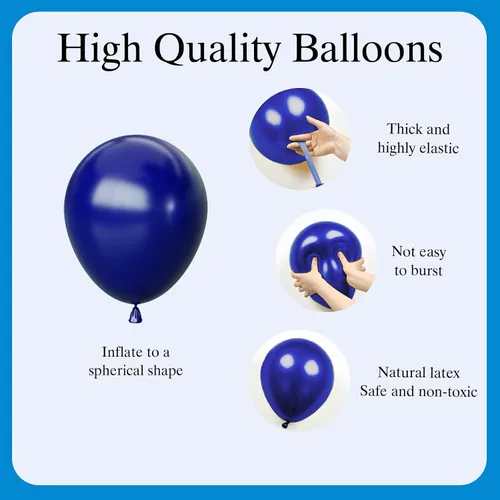 Miniatura 3 de Kit de arco de globos azules y plateados, 129 globos azul marino metálico de diferentes tamaños para decoraciones de fiestas de cumpleaños