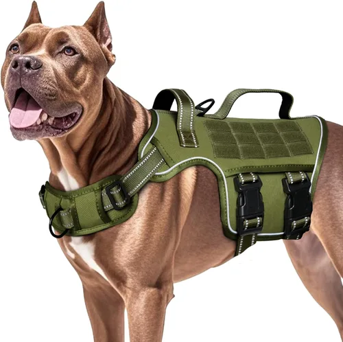 Miniatura 20 de Arnés para perros grandes resistente, arnés táctico sin tirones para perro con sistema Molle, chaleco para perro de servicio fácil de poner y Negro