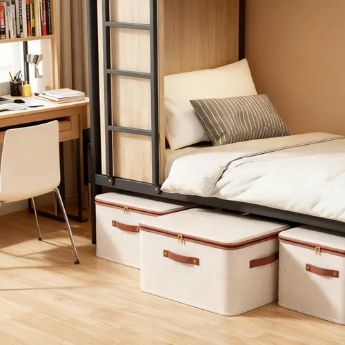 Miniatura 5 de Tuza 3 Piezas Contenedores Rígidos de Almacenamiento con Tapa con Cremallera, Cajas de Almacenamiento de Tela de Lino de Algodón, Cubos