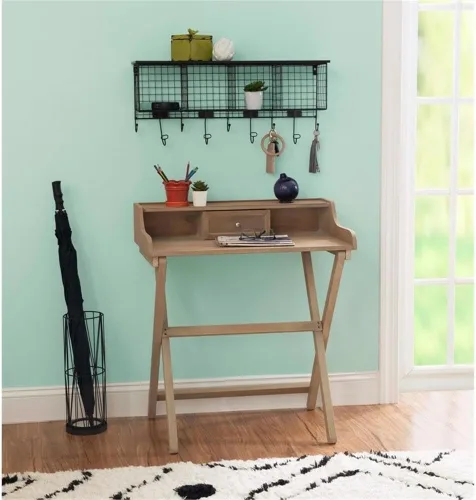 Miniatura 2 de Escritorio plegable, 30 pulgadas de ancho x 18 pulgadas de profundidad x 34.25 pulgadas de alto, madera de caucho y MDF, acabado marrón rústico