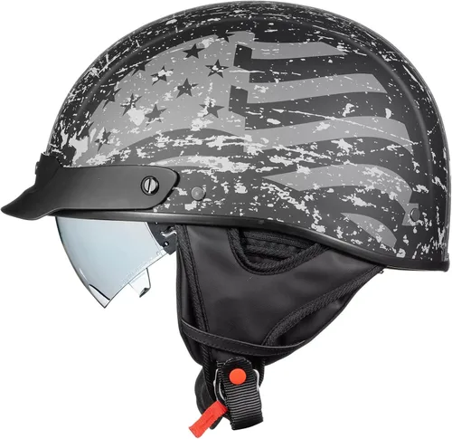 ILM Medio casco de fibra de vidrio para motocicleta con visera para motocicleta, crucero, ciclomotor, scooter DOT modelo A213 Bandera patriótica.