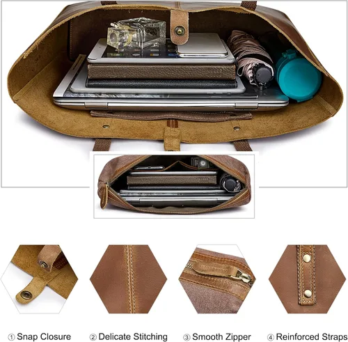 Miniatura 4 de S-ZONE Bolso de mano de cuero genuino para las mujeres bolso grande bolso de trabajo RFID bloqueo de cuero de la PU Crossbody teléfono bolso monedero