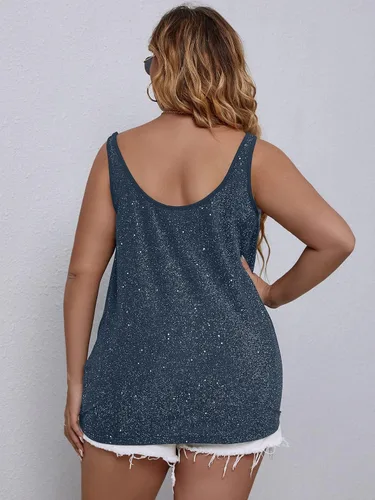 Miniatura 2 de Floerns Camiseta sin mangas con cuello drapeado con purpurina para mujer, talla grande