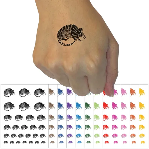 Armadillo - Juego de arte corporal falso, resistente al agua, diseño de animales blindados, color azul claro (una hoja)