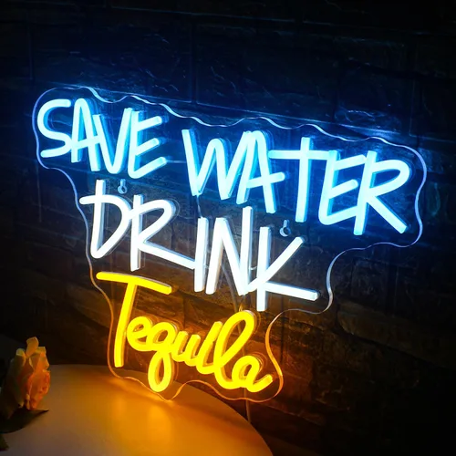 Miniatura 5 de Letrero de Neón "Save Water Drink Tequila" Luces LED de Neón para Decoración de Pared Luces USB Iluminadas para Casa, Bar de Cerveza, Dormitorio