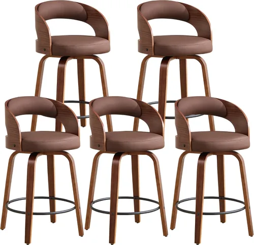 Miniatura 28 de Juego de 1 taburete de bar giratorio, 26" de cuero sintético tapizado, altura de mostrador con respaldo, silla de bar moderna de mediados de siglo