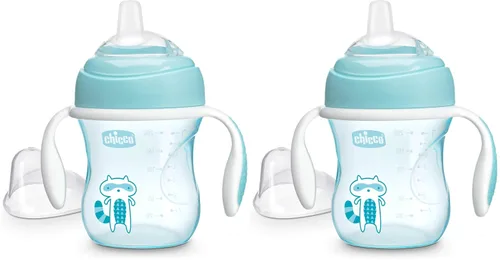 Chicco Vaso de transición de 7 onzas con boquilla de silicona y tapa sin derrames, marcas de calibración, asas extraíbles, apto para lavavajillas,