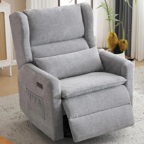 Miniatura 13 de Oversized Swivel Rocker Recliner with Lumbar Cushion,Power Recliner Nursery Chair with Adjustable Headrest,Nursery Glider Recliner for Living Beige