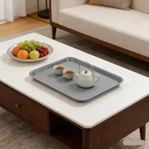 Miniatura 4 de Paquete de 6 bandejas redondas blancas para servir, bandeja de plástico para cafetería, color blanco