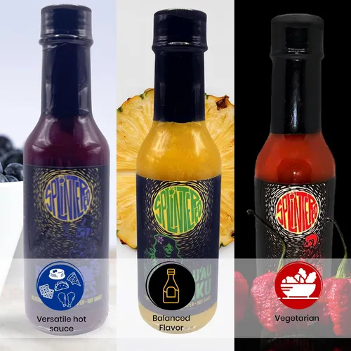 Miniatura 4 de The Splintered Sauce Hot Sauce Trio – Carolina Reaper Paquete variado con deliciosos maridajes de frutas, arándanos, fresas, piña, perfecto