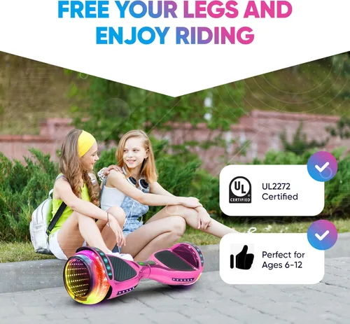 Miniatura 7 de Aeropatineta de 6.5 pulgadas para niños de 6 a 12 años, aeropatineta Bluetooth con ruedas estilo túnel y almohadillas antideslizantes, certificado