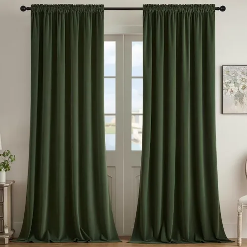 Miniatura 23 de Joydeco Cortinas de terciopelo negro de 63 pulgadas de largo, 2 paneles, cortinas opacas de lujo con bolsillo para barra, cortinas de ventana