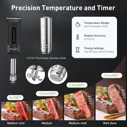 Miniatura 4 de KitchenBoss Wifi Sous Vide Machine: Circulador de inmersión ultrasilencioso Sous Vide Control de aplicación, IPX7 impermeable acero inoxidable 1100W