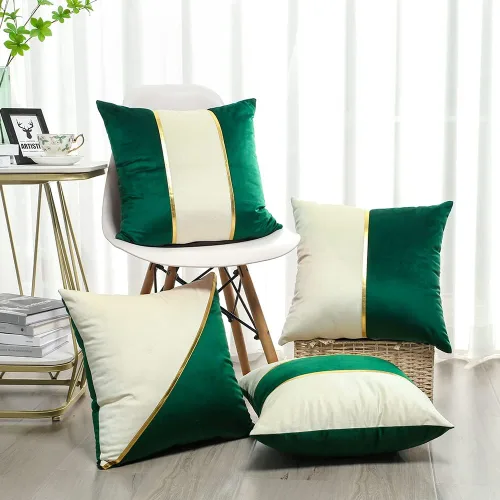 Miniatura 4 de OTOSTAR Juego de 4 fundas de almohada de terciopelo suave de 18 x 18 pulgadas, fundas de almohada decorativas modernas de cuero dorado a rayas