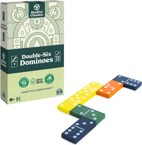Mindful Classics, Juego de dominó de madera de doble seis, juegos clásicos sostenibles con estuche de almacenamiento de madera, para adultos y niños