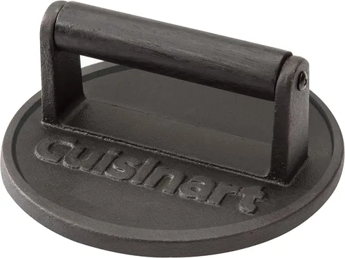 Cuisinart - Prensa de hamburguesas aplastadas de hierro fundido de 6.5", prensa de parrilla redonda de borde plano para hamburguesas crujientes,
