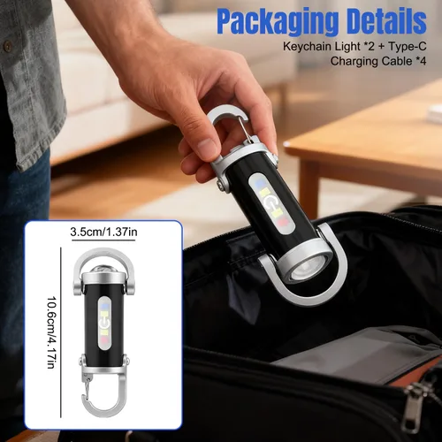 Miniatura 8 de 2 linternas portátiles recargables brillantes, tipo C, USB, mini luz LED, llavero cargador de teléfono, 7 modos de iluminación para campamento