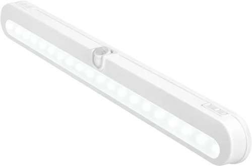 BLS T01L - Luz LED para armario, súper brillante, 20 LED, iluminación debajo del gabinete, alimentada por batería/entrada de CC, luz inalámbrica de