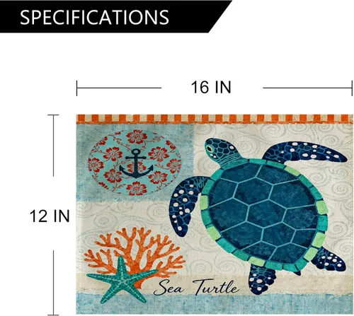 Miniatura 2 de Juego de 4 manteles individuales con temática de tortuga marina y playa, impermeables, resistentes al calor, lavables, antideslizantes, para Azul