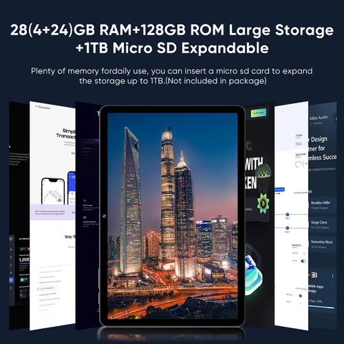 Miniatura 4 de WXUNJA Tablet Android 15, tabletas de 11 pulgadas con procesador Octa Core, 12 GB de RAM 128 GB de ROM 1 TB de expansión, Widevine L1, batería