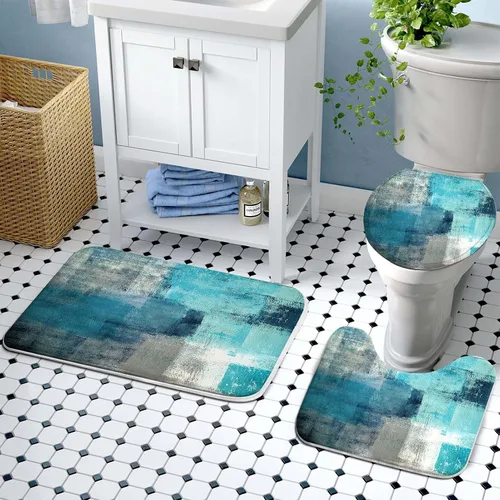 Miniatura 6 de Lnond 4 Piezas Juegos de Cortinas de Ducha de Baño Moradas con Alfombras, Arte de Pintura Púrpura y Gris Juegos de Baño con Cortina de Ducha