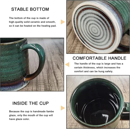Miniatura 3 de Taza de café grande de cerámica de 18 oz, 500 ml, taza de té grande de cerámica hecha a mano para oficina y hogar, mango grande fácil de sostener