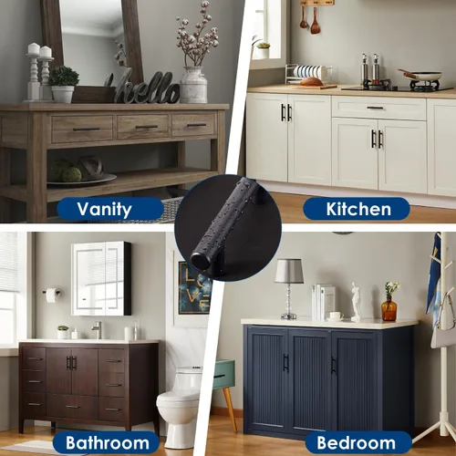 Miniatura 7 de HBL' - Paquete de 5 jaladeras de acero inoxidable para cocina, con 3 pulgadas de distancia entre los agujeros, color negro mate, para gabinetes
